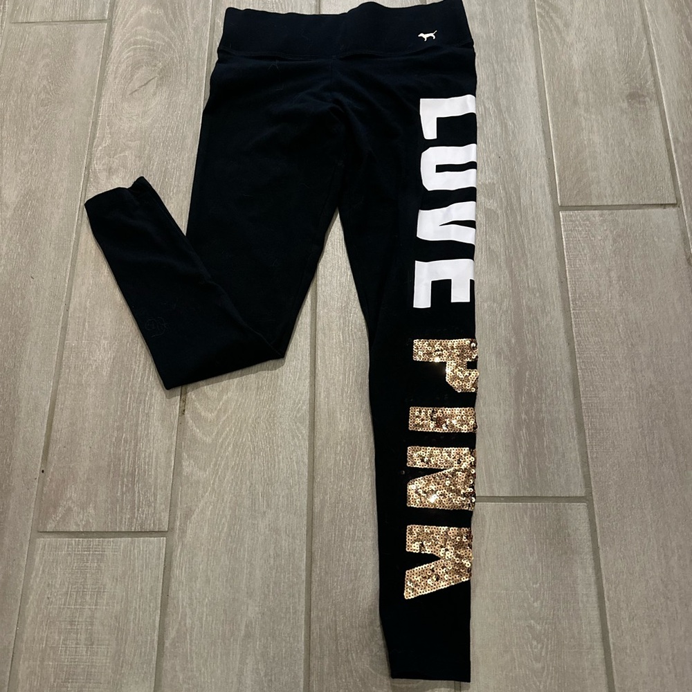 NWOT! Victoria’s Secret Love Pink GOLD BLING Leggings